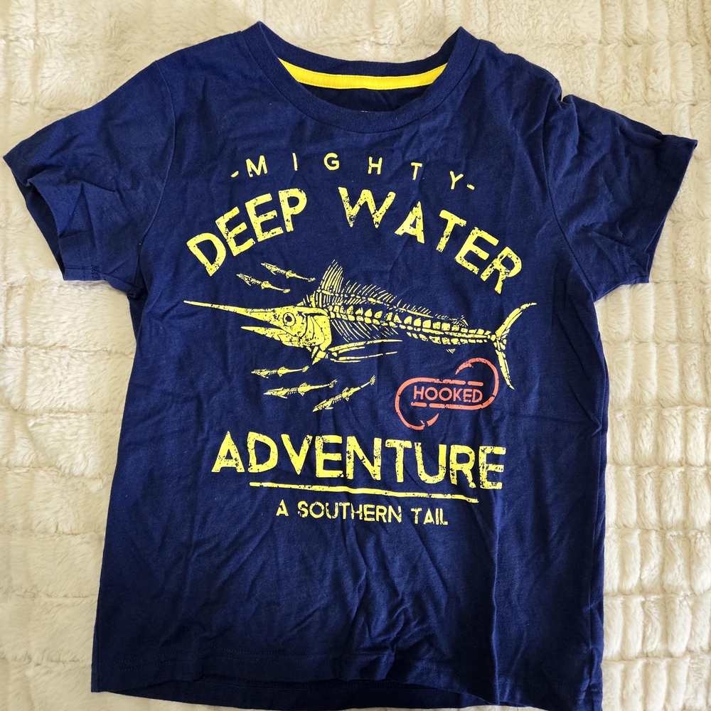 Crown & Ivy Kids 7 Navy Blue W Yellow Swordfish Adventure Graphic Tee